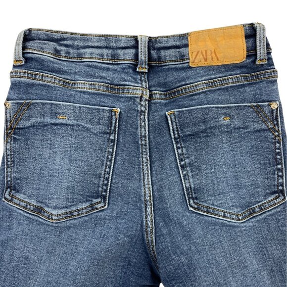 Zara Womens High-Rise Flare Jeans  Blue Denim Size 2 - Picture 4 of 8
